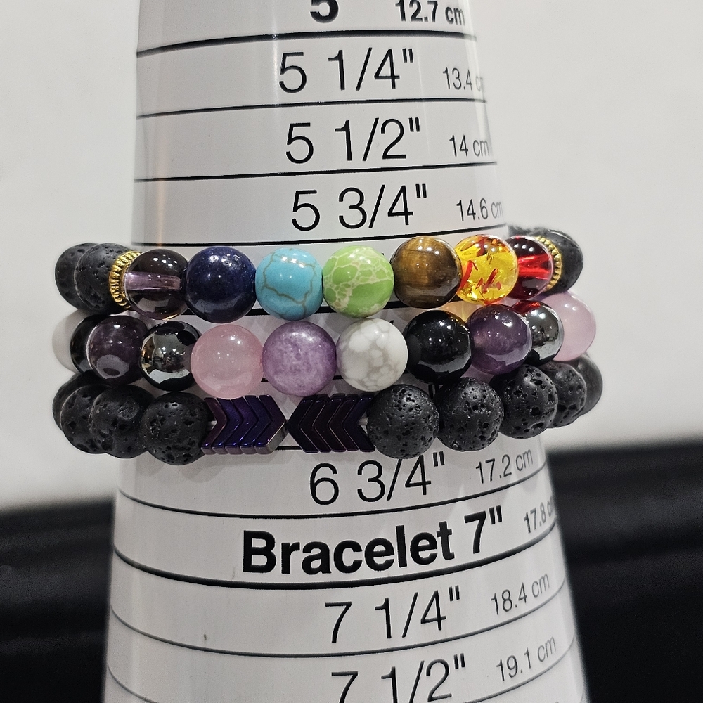 Set of Bracelets with Gemstone, Lava Rock, and Crystals - Picture 6 of 8